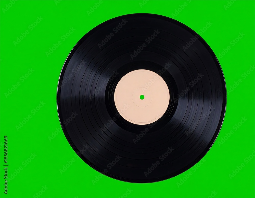 Obraz premium Black vinyl record on green background