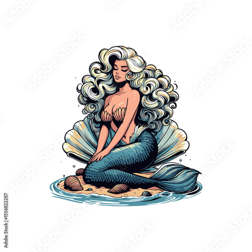 mermaid sirene goddess hand-drawing vector	