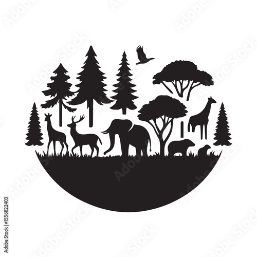 forest animals vector silhouette clip art logo design illustration