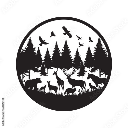 forest animals vector silhouette clip art logo design illustration