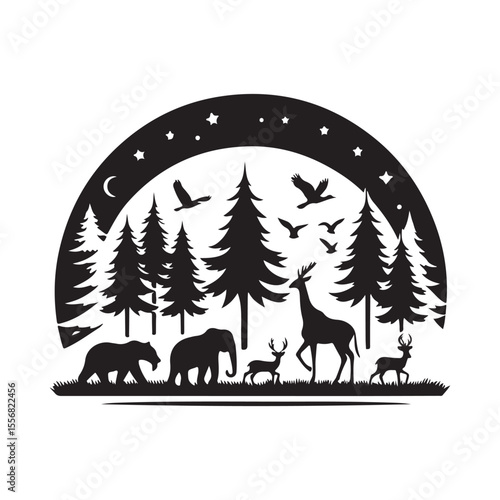 forest animals vector silhouette clip art logo design illustration