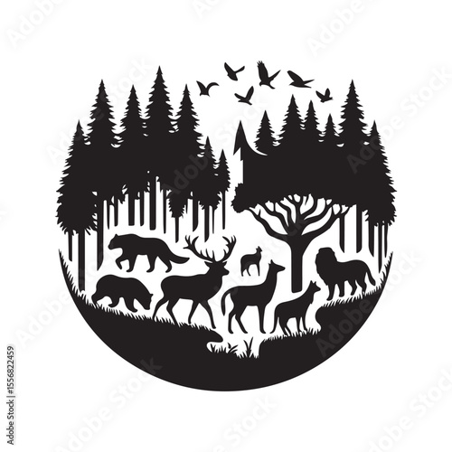 forest animals vector silhouette clip art logo design illustration
