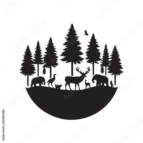 forest animals vector silhouette clip art logo design illustration
