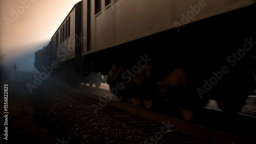 Train Motion Fog Railway Night Rural Landscape Haze