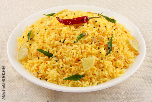 Healthy vegan meal- lemon  rice, South Indian recipes.