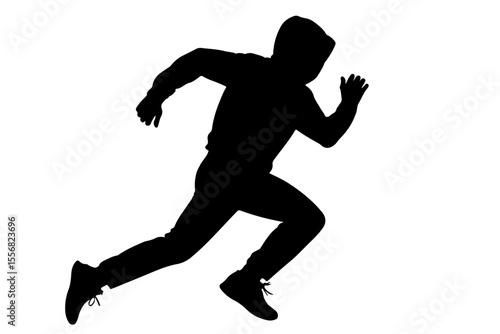 Silhouette of a running person in hoodie on transparent background