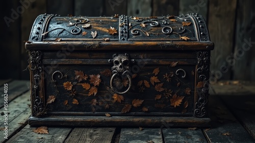 Creepy Face on Vintage Wooden Box - Antique Chest Detail
