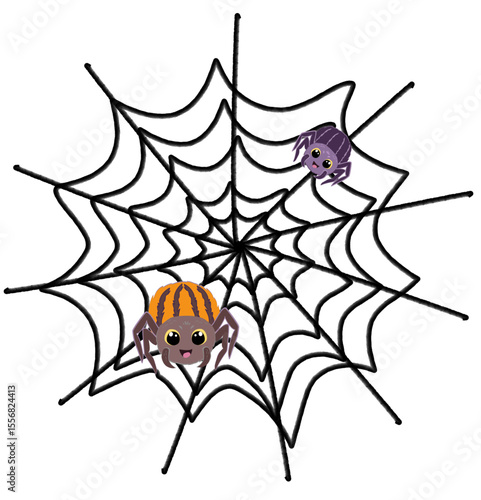 Halloween spider and cobweb in spooky cute style, perfect for seasonal decorations and Halloween designs.