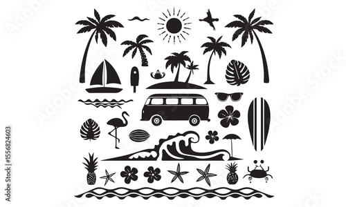 A tropical beach and surf themed vector