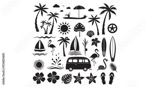 A tropical beach and surf themed vector
