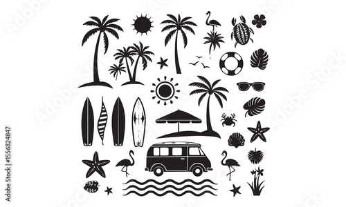 A tropical beach and surf themed vector