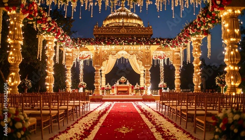 Elegant wedding mandap at night