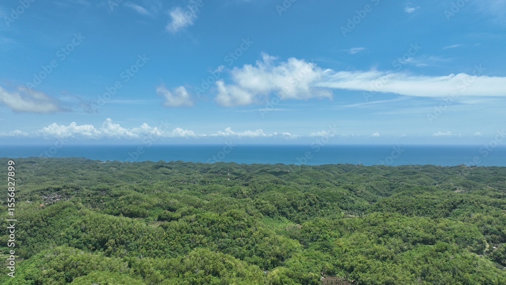 Obraz premium The enchanting landscape of the combination of sky, sea and forest in Gunung Kidul, Yogyakarta