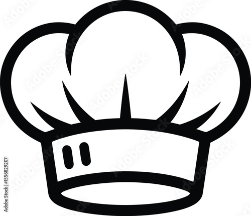 A simple black and white illustration of a chef's hat on white background