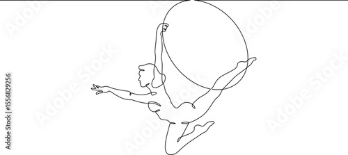 Continuous one line drawing Circus artist with a hoop. Beautiful equilibrist under the circus dome. Circus performance. One continuous line isolated minimal illustration.Not AI.