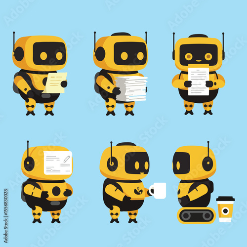 set minimalist geometric flat vector design of  mini office assistant robots