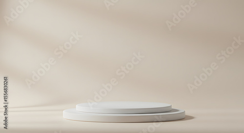 Minimalist White Product Display Platform with Soft Lighting and Shadows