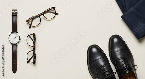 Sophisticated Men's Fashion Accessories Watch, Glasses, Shoes, and Suit
