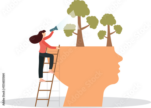 Memory loss and problem with information forgetting.Alzheimer medical disease as psychological research for medical mental disorder.flat character life .