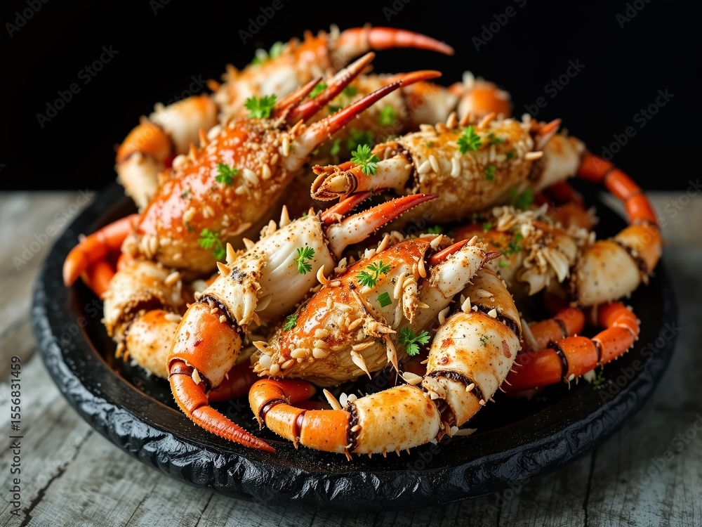 Delicious Boiled Crab Claws on Dark Stoneware - Rustic Cuisine Delicious Boiled Crab Claws on Dark Stoneware - Rustic Cuisine