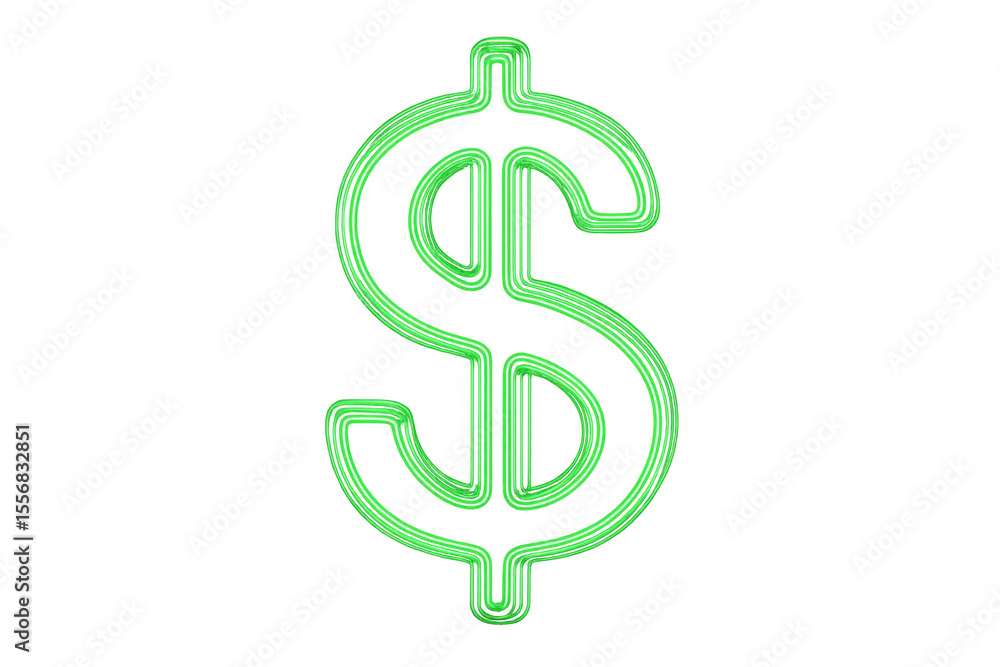 Obraz premium Bright green neon dollar sign glowing on a transparent background, perfect for representing financial concepts