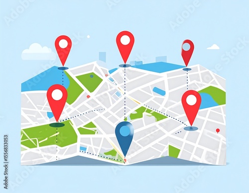 Folded map with location markers