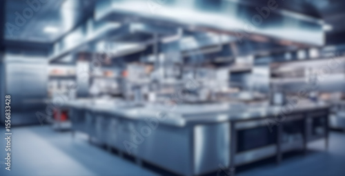 Wallpaper Mural Blurred restaurant open Kitchen. Defocused interior of indoor hotel cooking countertop with professional utensils background. Empty kitchenware store Torontodigital.ca