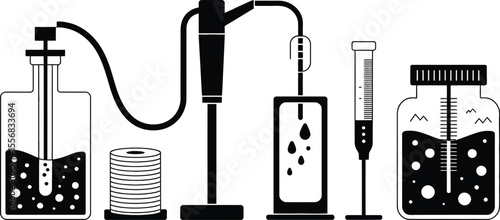 Black and White Scientific Lab Equipment Illustration 2
