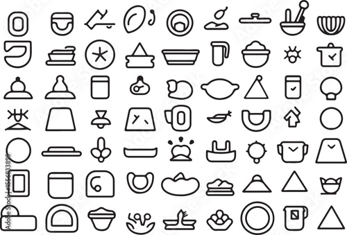 Clean Dish & Kitchenware Icon Set – Minimal Outline Style

