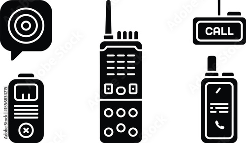Black and White Walkie Talkie Icons Communication Devices