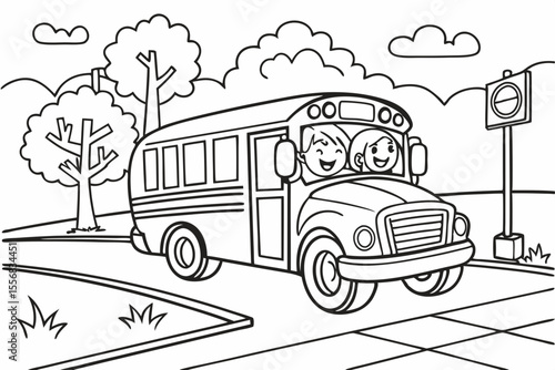 vector illustration of a bus for coloring book, coloring page, kids, back to school