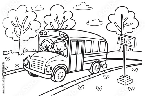 vector illustration of a bus for coloring book, coloring page, kids, back to school