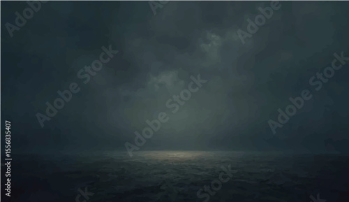 Storm clouds gathering over dark sea at night