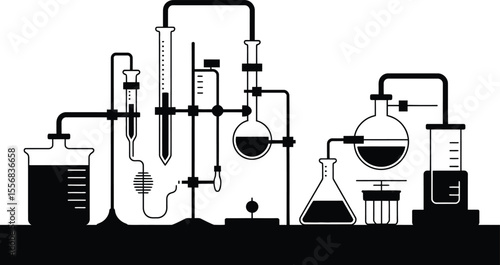 Black and White Scientific Laboratory Equipment Illustration