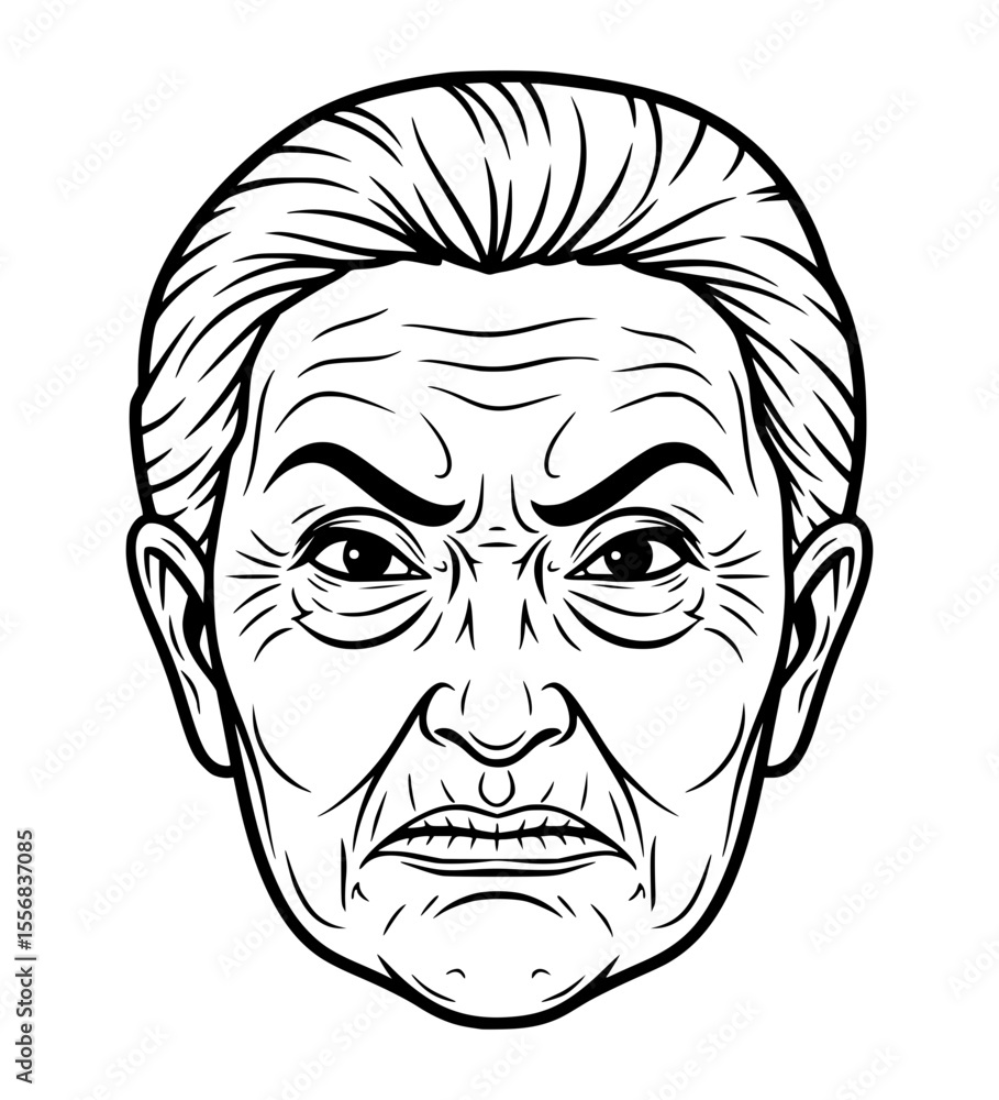 Disgusted (Severe) Grandmother Face Line Art Disgusted (Severe) Grandmother Face Line Art