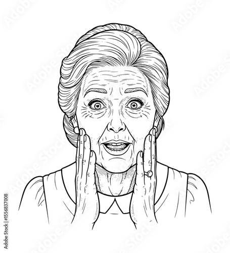 Awestruck Grandmother Face Line Art