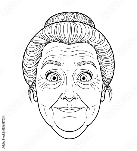 Awkward Grandmother Face Line Art