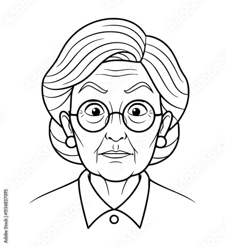 Disbelieving Grandmother Face Line Art