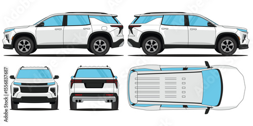 Car Vector SUV Traverse - Mockup car vector for branding on isolated white background. Side, Front, Rear, Top Views