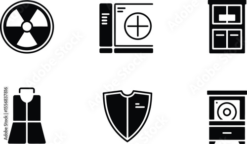 Black Icon Set Radiation Shield Vest Cabinet X Ray