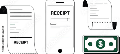 Digital and Paper Receipts Smartphone Dollar Bill digital receipt