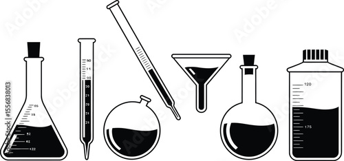 Black and White Scientific Lab Equipment Illustration