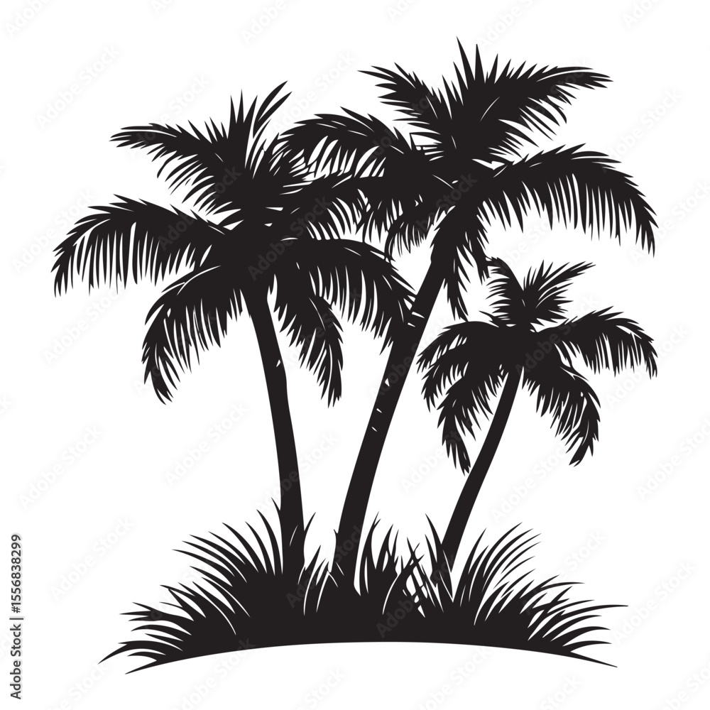 Obraz premium coconut tress silhouette on white background black color line art