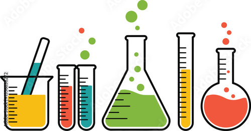 Colorful Chemistry Lab Glassware Erlenmeyer Flasks Test Tubes
