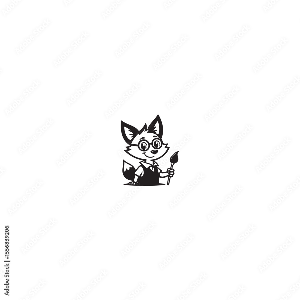 Fototapeta premium Creative Fox Painter Mascot Logo with white background. 