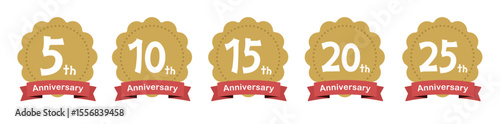 ポップでかわいい雰囲気のアニバーサリー・周年・お祝いロゴ(ベクター メダル 編集可能 1st 2nd 3rd 45h 10th 15th 20th 25th 30th 35th 40th 45th 50th)