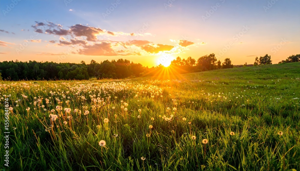Obraz premium Sunrise over a field of dandelions