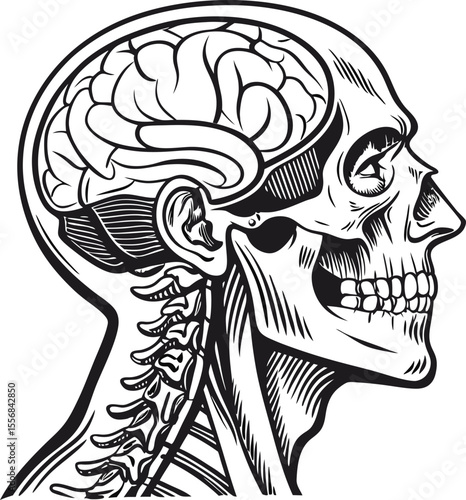 Detailed Anatomical Illustration of a Human Skeleton and Muscular System