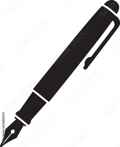 pen silhouette vector, pen icon, Fountain Pen black silhouette isolated on white background