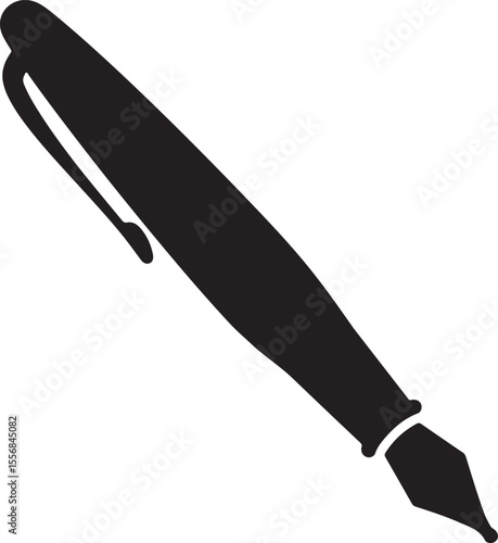 pen silhouette vector, pen icon, Fountain Pen black silhouette isolated on white background